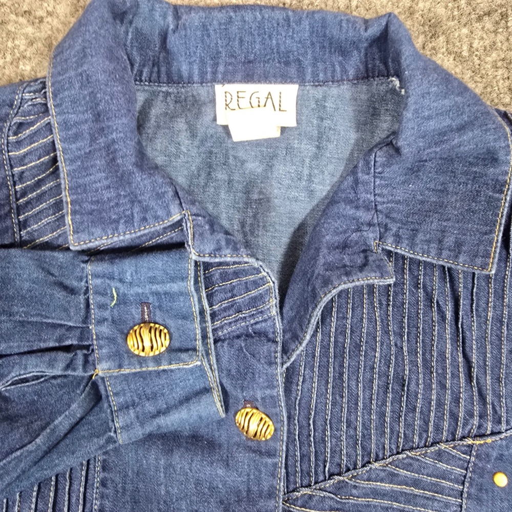 Vtg Regal Denim Shirt Pleated Western Women S Jacket USA Made Gold Buttons EUC
